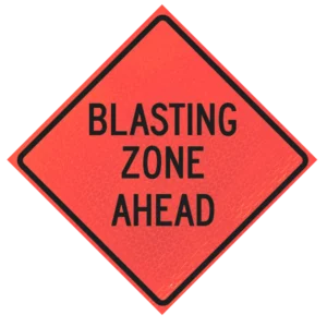 Blasting Zone Ahead (w22-1) 36" Marathon™ Roll-up Sign