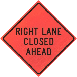 Right Lane Closed Ahead (w20-5r)n36" Marathon™ Roll-up Sign
