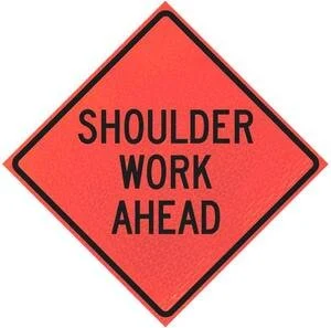 Shoulder Work Ahead 36" Marathon™ Roll-up Sign