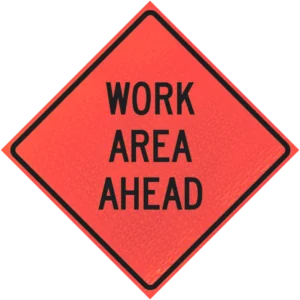 Work Area Ahead 36" Marathon™ Roll-up Sign