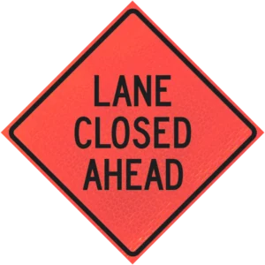 Lane Closed Ahead 48" Marathon™ Roll-up Sign