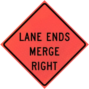 Roll-up Sign Lane Ends Merge Right (w9-2r) 48" Marathon™