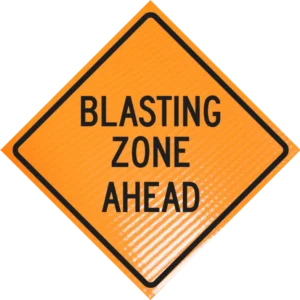 Blasting zone ahead (w22-1) 48" non-reflective roll-up sign