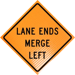 Lane ends merge left (w9-2l) 48" non-reflective roll-up sign