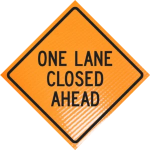One lane closed ahead 48" non-reflective roll-up sign