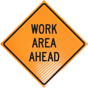 Work area ahead 48" non-reflective roll-up sign