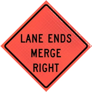 Lane Ends Merge Right (w9-2r) 48" Super Bright™ Roll-up Sign